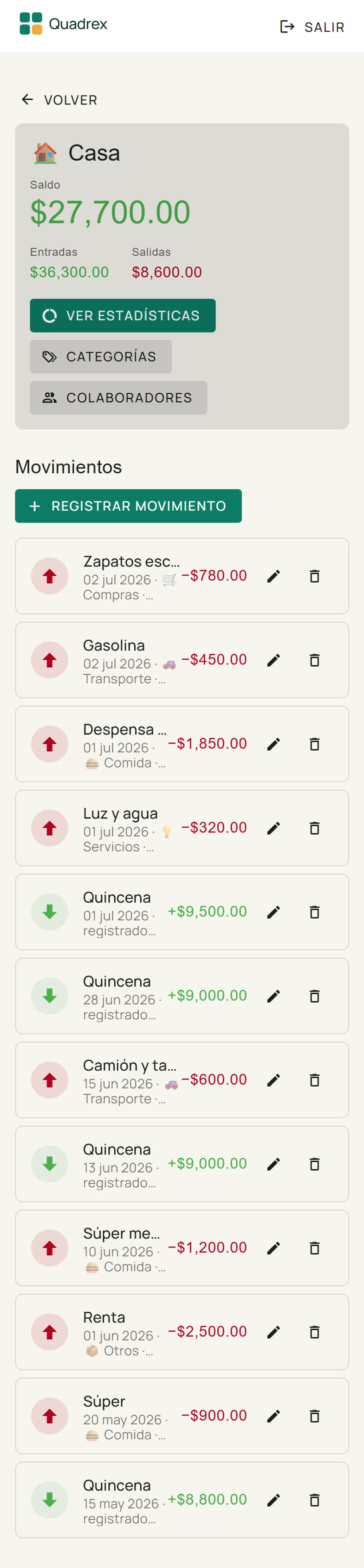 La Libreta «Casa» en Quadrex vista desde el celular